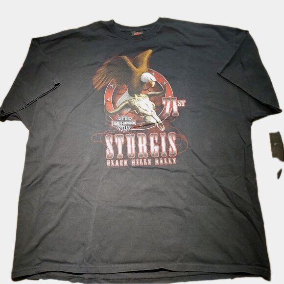 Sturgis 2011 #71 HD Bikers MOTORCYCLE Harley Blk Hills  Black T Shirt Vtg 3XL - Picture 1 of 6